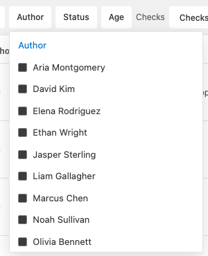 PR Pulse multi-select author filter
