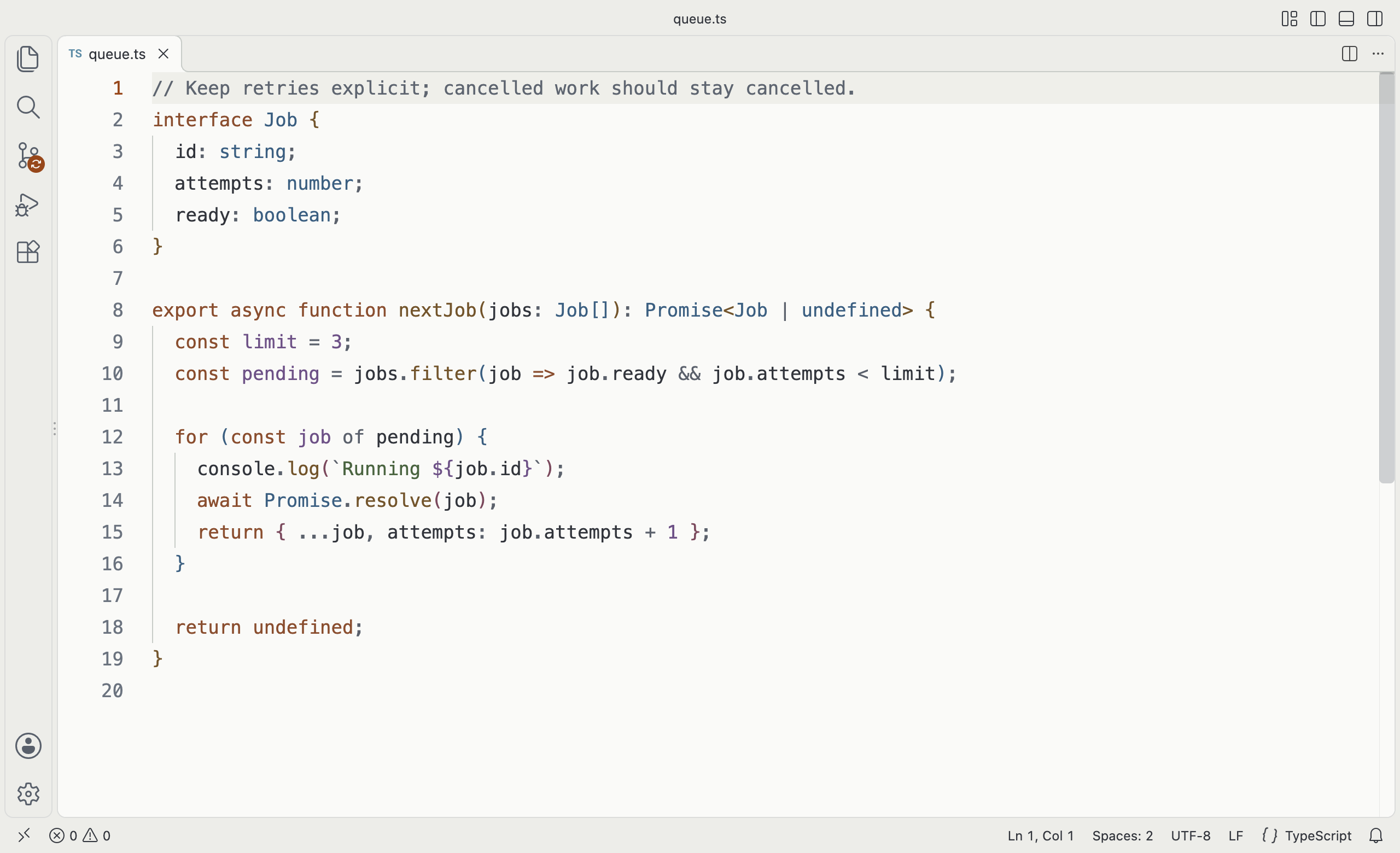 Bacumi Light in Visual Studio Code showing TypeScript