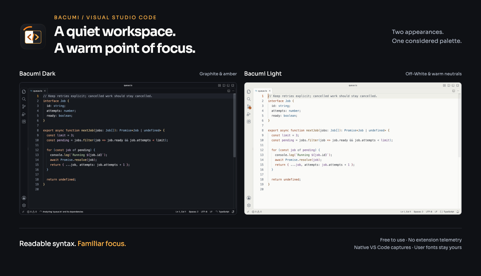 Bacumi Dark and Bacumi Light for Visual Studio Code